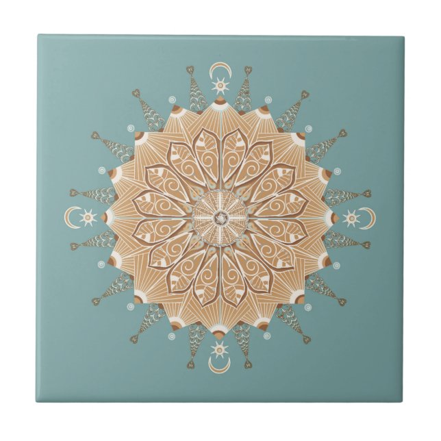Sand and Turquoise Decorative Ceramic Tile (Front)