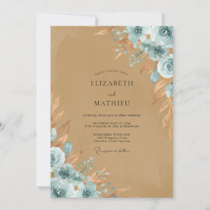 Sand Azure Blossom Wedding Invitation