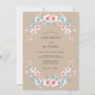 Sand Azure Blush Wreath Wedding Invitation