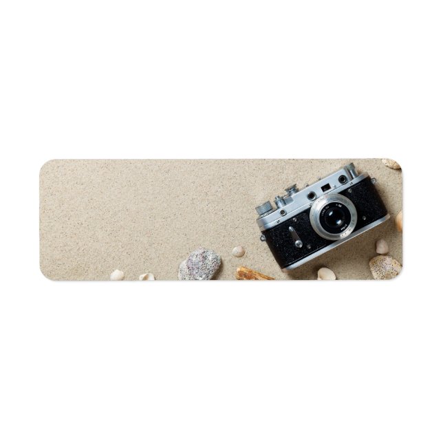 Sand Background. Concept With Old Retro Camera (Front)
