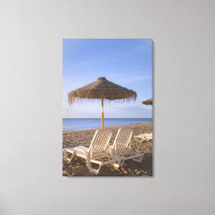 Sand Beach Chairs with Umbrella Canvas Print