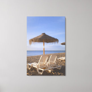 Sand Beach Chairs with Umbrella Canvas Print