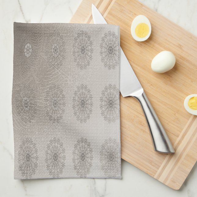 Sand-beach floral textile patterned art tea towel (Quarter Fold)