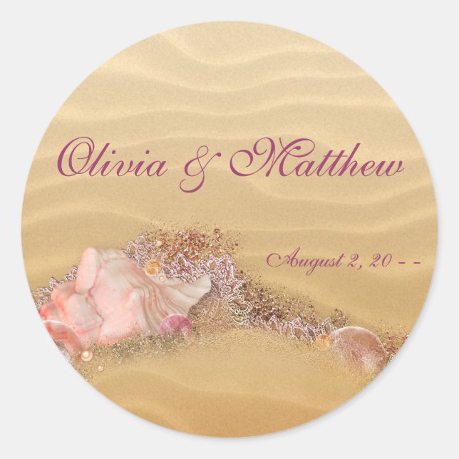 Sand Beach Seashell Beach Wedding Favour Labels (Front)