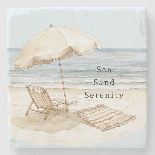 Sand Beach Serenity Umbrella Stone Coaster (Front)