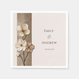 Sand Beige Hand Drawn Floral Botanical Wedding Napkin