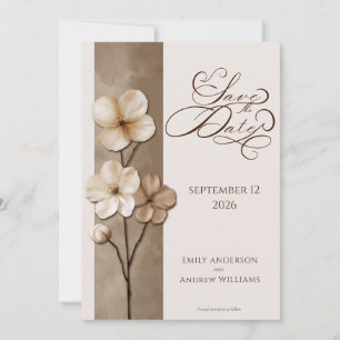 Sand Beige Hand Drawn Floral Botanical Wedding Save The Date