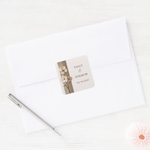 Sand Beige Hand Drawn Floral Botanical Wedding Square Sticker