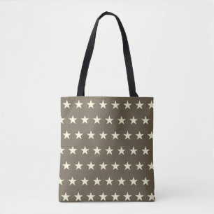 Sand Beige Star Pattern on Brown Tote Bag