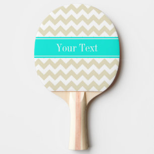 Sand Beige White Chevron Bright Aqua Name Monogram Ping Pong Paddle