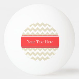 Sand Beige White Chevron Coral Red Name Monogram Ping Pong Ball