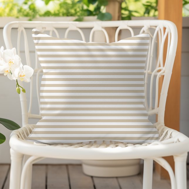 Sand Beige White Thin Horizontal Stripes Cushion (Creator Uploaded)