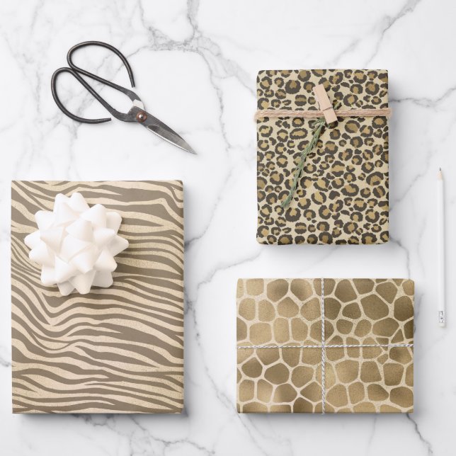 Sand Beige Zebra Print Wrapping Paper Sheet (Front)