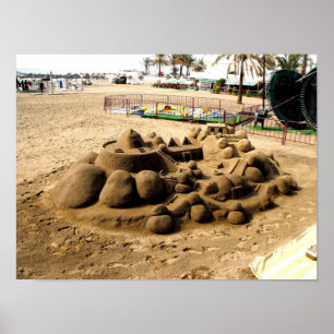 Sand castle art on Marbella beach Poster