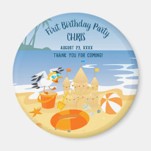 Sand castle beach fun baby boy birthday party magnet