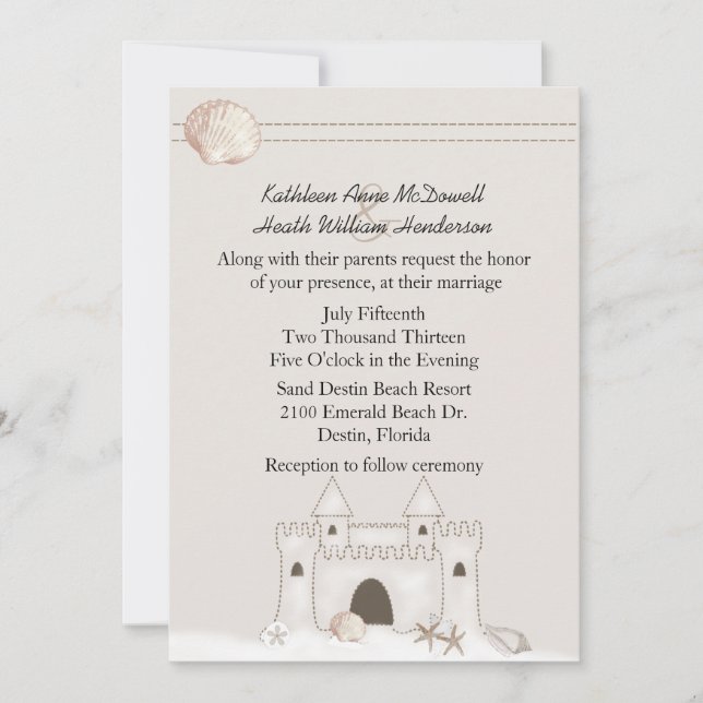 Sand Castle Beach Theme Wedding Invitation (Front)