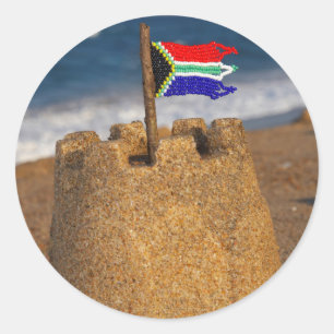 Sand Castle With South African Flag, Umhlanga Classic Round Sticker