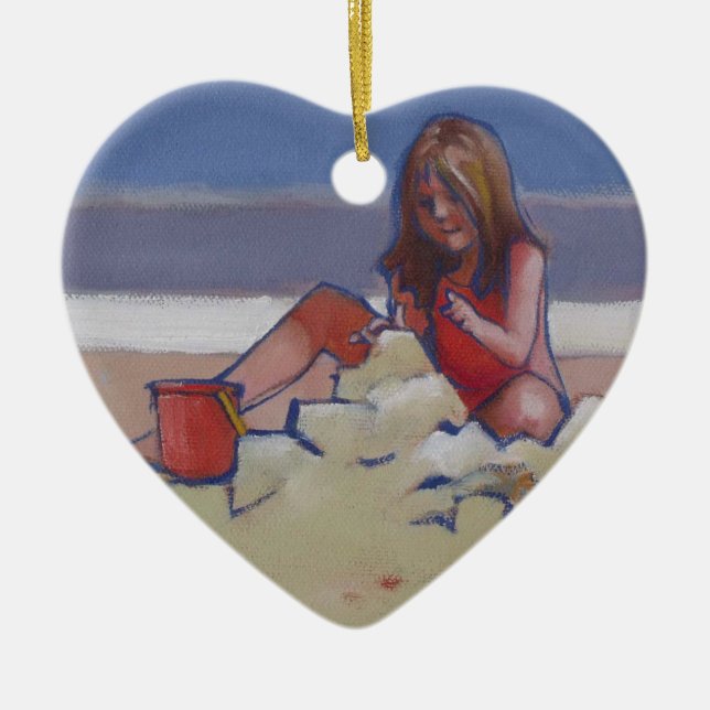 Sand Child Cute little girl playing on beach Ceramic Tree Decoration (Front)