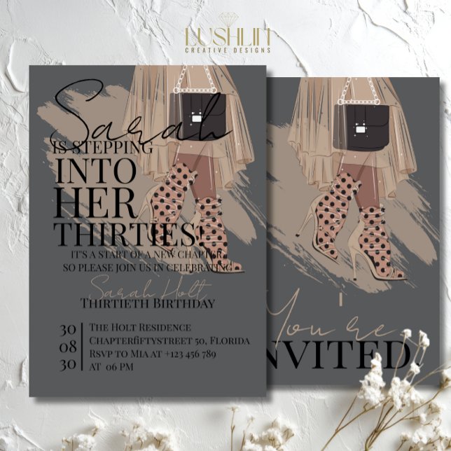 Sand colour Heels & Dress Thirties Elegant Birthda Invitation (Creator Uploaded)