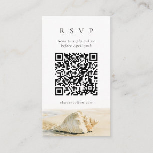 Sand Cream Shell Coast QR Code Wedding RSVP Card