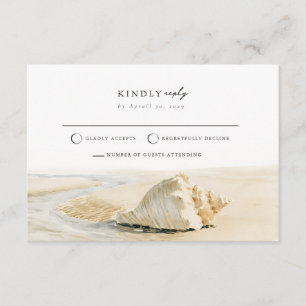 Sand Cream Shell Mail Back Beach Wedding RSVP Card