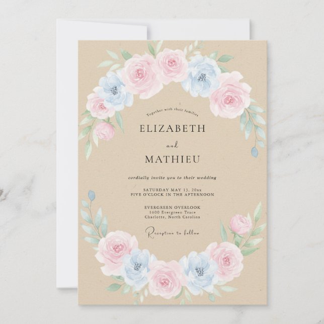 Sand Dainty Watercolor Spring Wedding Invitation (Front)