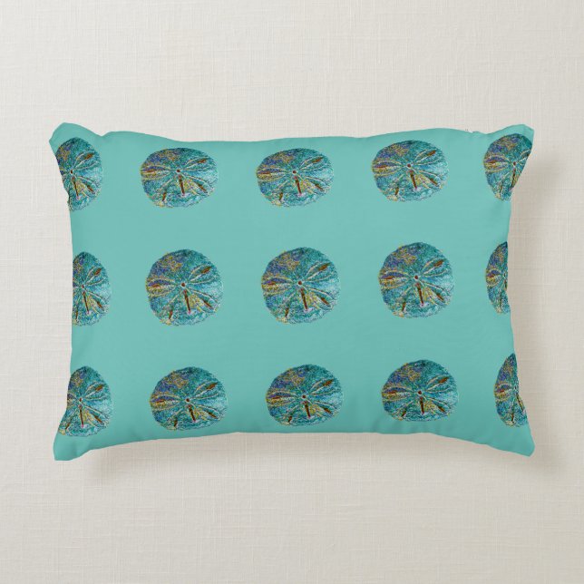 Sand Dollar Abstract Pattern Gift Favour Teal Blue Decorative Cushion (Front)