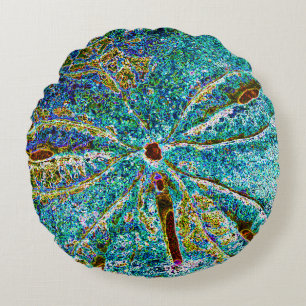 Sand Dollar Abstract Teal Blue Pattern Gift Favour Round Cushion