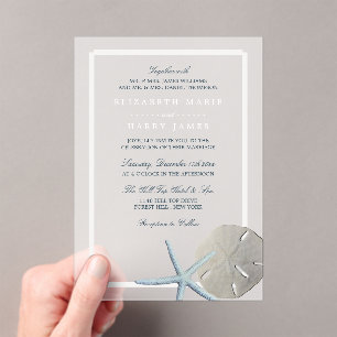 Sand Dollar and Starfish Beach Wedding Acrylic Invitations