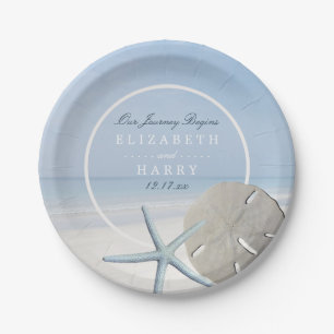 Sand Dollar and Starfish Beach Wedding Paper Plate