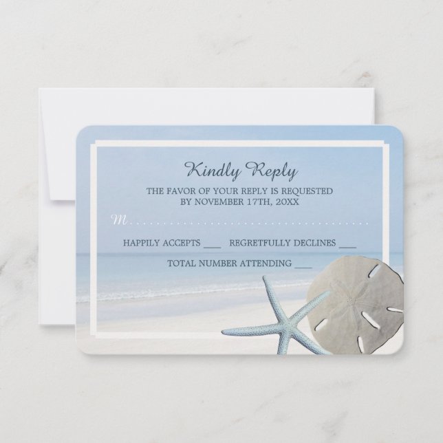 Sand Dollar and Starfish Beach Wedding RSVP Card (Front)