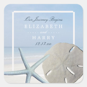 Sand Dollar and Starfish Beach Wedding Square Sticker