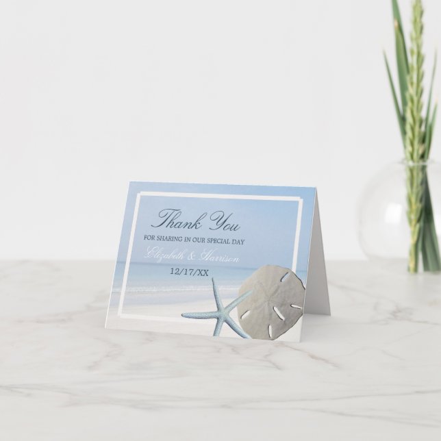 Sand Dollar and Starfish Beach Wedding Thank You Card (Front)