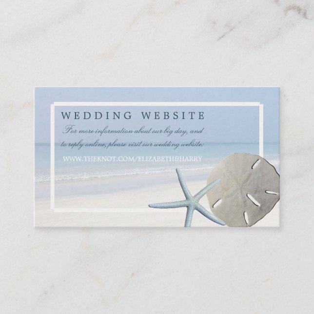 Sand Dollar and Starfish Beach Wedding Website Enclosure Card (Front)