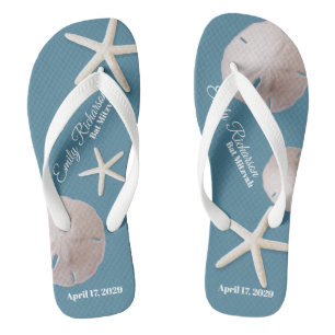 Sand Dollar and Starfish Beach with Name and Date Jandals