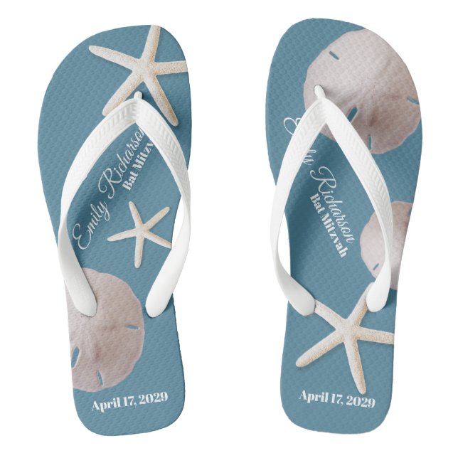 Sand Dollar and Starfish Beach with Name and Date Jandals (Footbed)