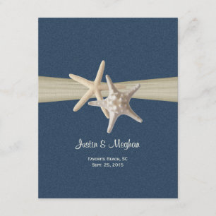 Sand Dollar and Starfish Blue Burlap Reception Invitation