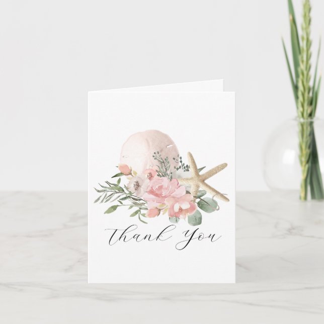 Sand Dollar and Starfish Floral Thank You Card (Front)