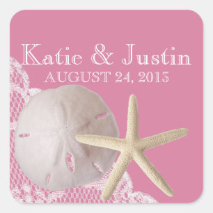 Sand Dollar and Starfish with Lace Pink Square Sticker