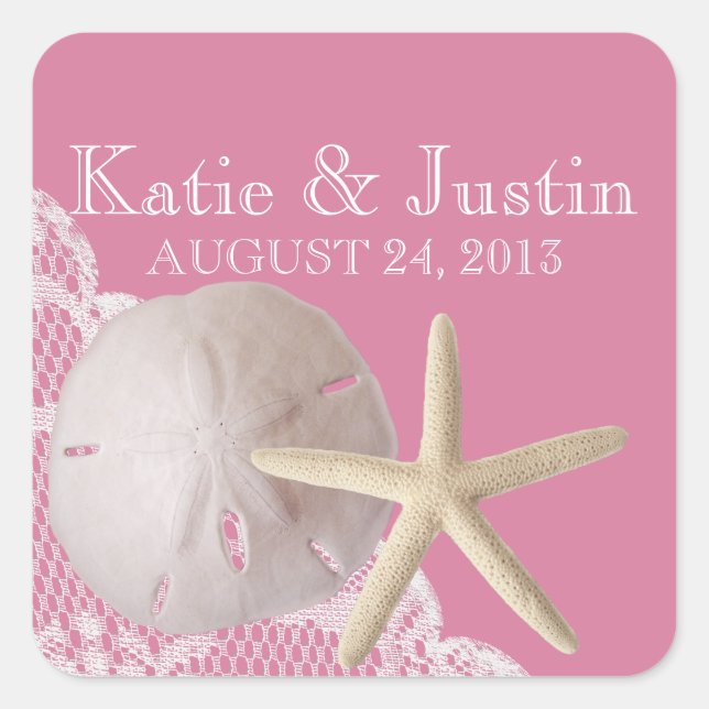 Sand Dollar and Starfish with Lace Pink Square Sticker (Front)