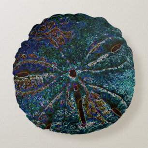 Sand Dollar Art Abstract Blue Pattern Gift Favor Round Cushion