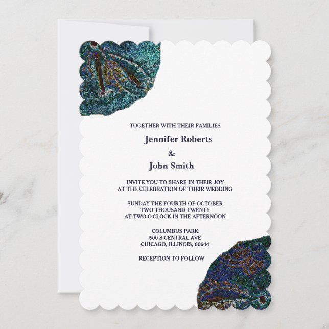 Sand Dollar Art Abstract Blue White Beach Wedding Invitation (Front)