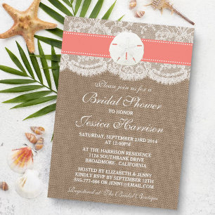 Sand Dollar Beach Bridal Shower - Coral Invitation