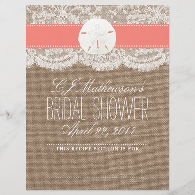 Sand Dollar Beach Bridal Shower Recipe Divider (Front)