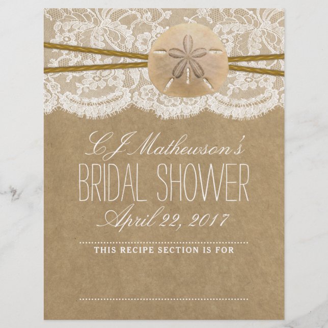 Sand Dollar Beach Bridal Shower Recipe Divider (Front)