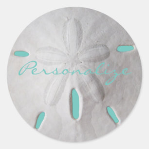 Sand dollar beach summer turquoise white classic round sticker