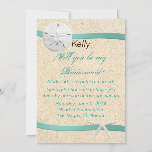 Sand Dollar Beach Wedding Bridesmaid Card (Front)