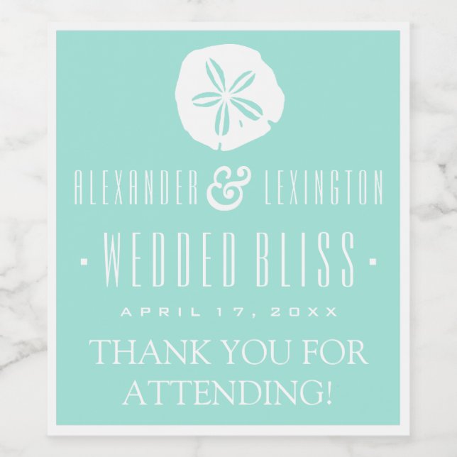 Sand Dollar Beach Wedding Customise Colour Wine Label (Single Label)