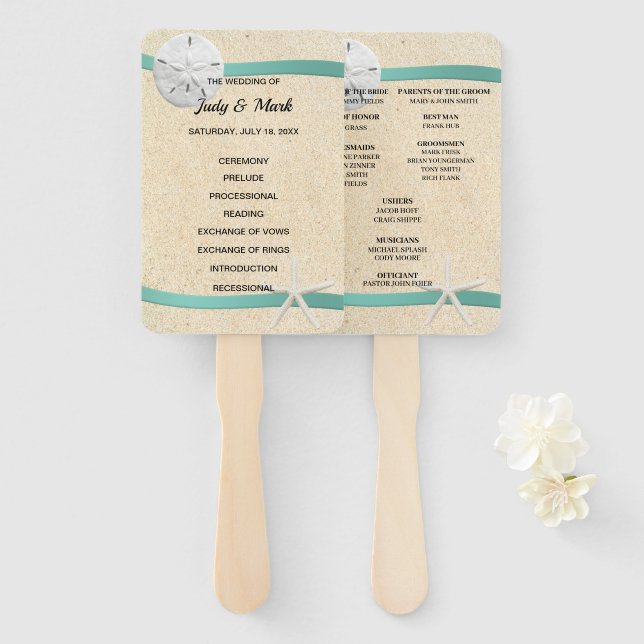 Sand Dollar Beach Wedding Program Fans (Front and Back)