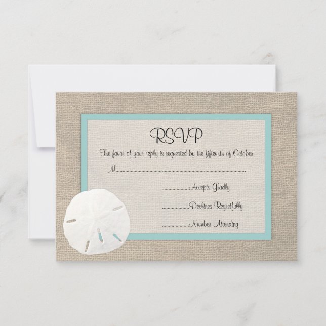 Sand Dollar Beach Wedding RSVP card (Front)